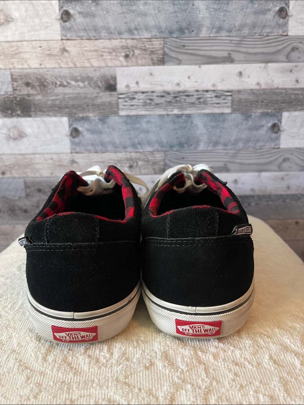 Vans Black Skate Sneakers with Red Plaid Lining - Picture 8 of 9